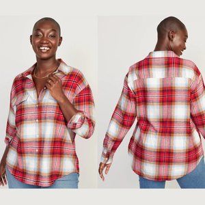 Old Navy Women Plaid Flannel Boyfriend CottonTunic Shirt